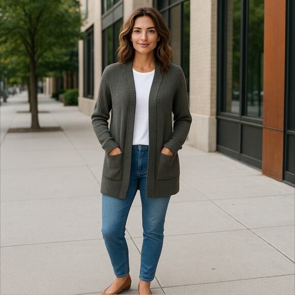 Merokeety Chunky Knit Open Front Grey Cardigan Size XL - Picture 2 of 8